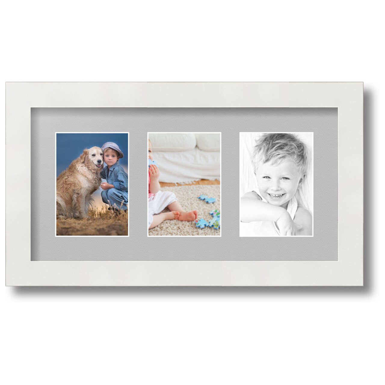 ArtToFrames Collage Photo Picture Frame with 3 - 3.5x5 inch Openings, Framed in White with Over 62 Mat Color Options and Regular Glass (CSM-3966-29)